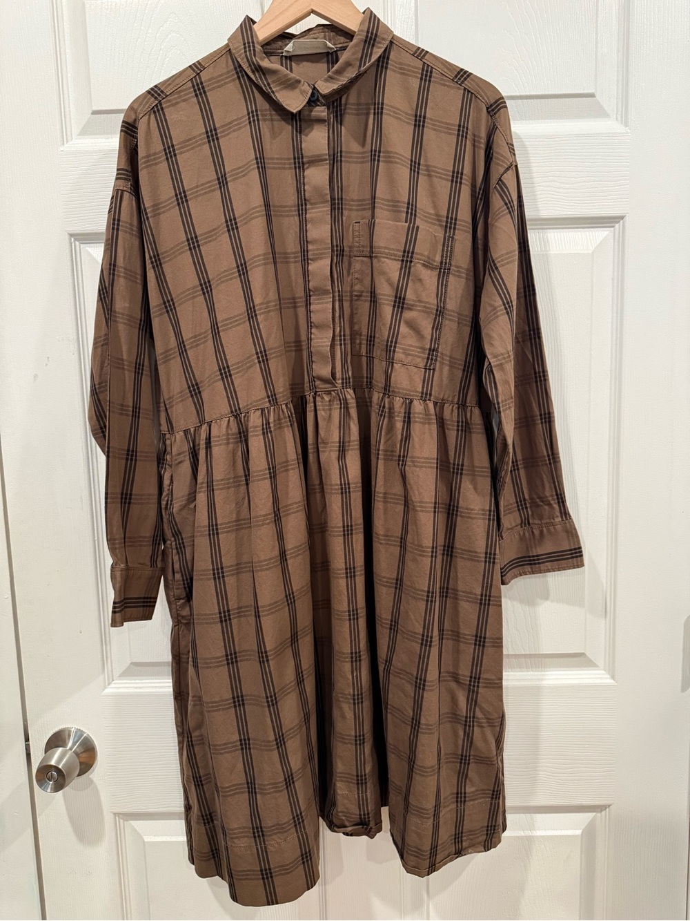 Everlane Brown Plaid Midi Dress
